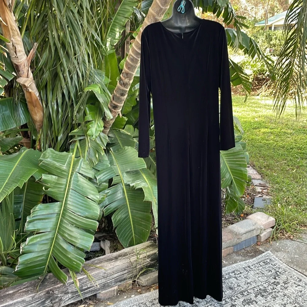 Cache velvet tlace trim dress with front slit